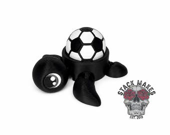 3D Printed Soccer Clicker Turtle Fidget Toy – Removable Soccer Ball Shell, Desk Companion (4")