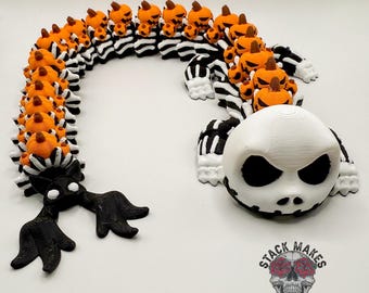 Articulated Jack Halloween inspired dragon 3D printed collectible, NBC, Soooky season, Halloween collection, Fidget, Spooy, Pumpkins