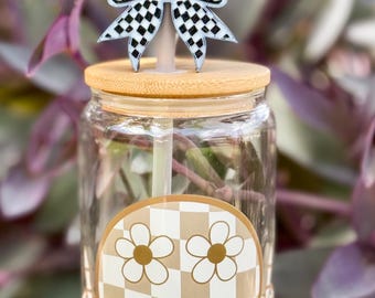 Black And White Checkered Straw Topper | Cute Topper | Alt Cup Charm | Starbucks | Stanley | Coffee Cup Topper | Iced Coffee Top | Gift |