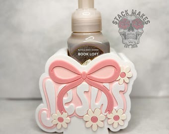 Jesus Foaming Hand Soap Holder | Pink Bow Daisy Bathroom Decor | 3D Printed Sleeve