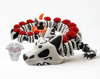 Day of the Dead Dragon – Articulated Skeleton Dragon with Roses and Candle | Día de los Muertos Collectible