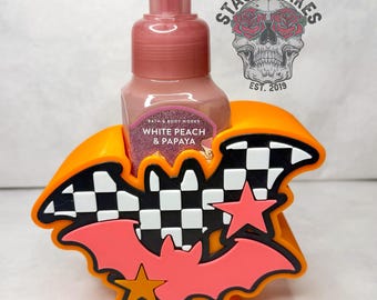 3D Printed Bat Soap Holder | Halloween Gothic Bathroom Decor, Checkered Stars Accessory