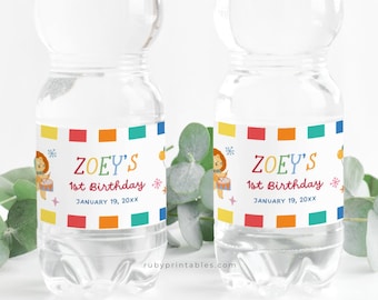 Party Animals Water Bottle Label Kids Birthday Party (Editable Canva Template, Digital Download)