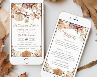 Fall Baby Shower Electronic Invitation, Baby Clothes, Little Pumpkin (Editable Canva Template, Digital Download)