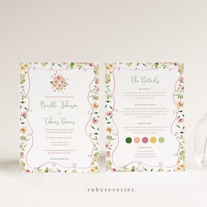 Bearbeitbare Hochzeitseinladungsvorlage, bunte Pastellblumen, Gartenparty, DIY Blumeneinladung, Dress Code, Whimsy Rustikales Design | BRIELLE