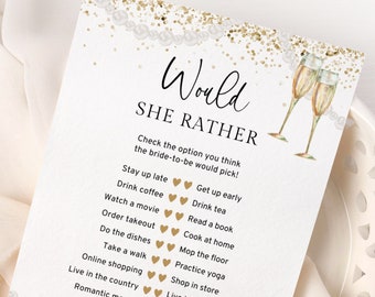 Editable Would She Rather Template, Pearls and Prosecco Bridal Shower Game, Champagne, Editable Template, DIY Printable, Modern Minimalist