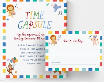 Party Animals First Birthday Time Capsule Sign and Card (Editable Canva Template, Digital Download)