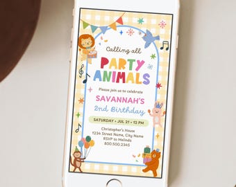 Party Animals Birthday Electronic Invitation: Phone Text Email (Canva Template, Digital Download)