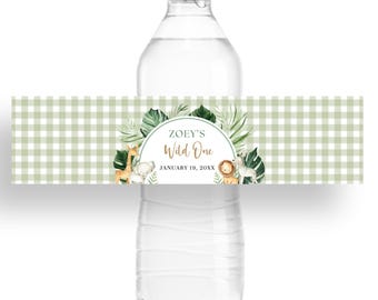 Editable Safari Animals Water Bottle Label (Canva Template, Digital Download)