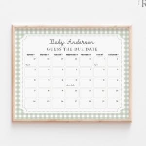 Jeu de calendrier pour bébé Vichy vert sauge (téléchargement numérique)