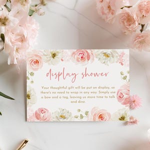 Modello per biglietto da visita per doccia, floreale rosa cipria, fiore bianco spezzato, biglietto da visita per inserimento matrimonio, inserto per addio al nubilato, senza carta da regalo