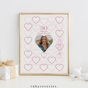 30 Things We Love About You Template, 30 Reasons Why We Love You Guestbook, Birthday Gifts Pink, Thirty Birthday Party Decoration Sign, BA46
