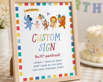 Party Animals Kids Birthday Custom Sign (Editable Canva Template, Digital Download)