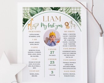 Wild One Safari Animals Milestone Sign (Editable Canva Template, Digital Download)