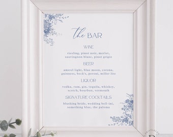 Vintage Floral Wedding Bar Menu Sign, Editable Template (Digital Download)
