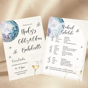 Editable Glitz and Glam Bachelorette Invitation, Bridal Shower Invite Template, Disco Bach Party Invitation, Hens Bachelorette Itinerary, C2