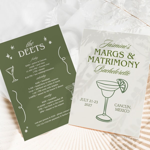 Margs and Matrimony Bachelorette Invite Template, Margaritas and Matrimony Schedule, Bach Weekend Itinerary, Bachelorette Weekend Invitation