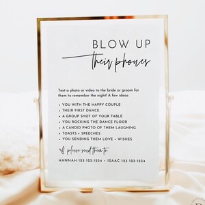 Editable Wedding Photo Hunt Game Sign, Blow Up Their Phone, I Spy Wedding Game Sign Template, Modern Minimalist