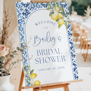 Editable Welcome Sign Template: Mediterranean Lemon Bridal Shower (Canva Template, Digital Download)