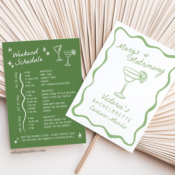 Margs and Matrimony Bachelorette Invite Template, Margaritas and Matrimony Schedule, Bach Weekend Itinerary, Bachelorette Weekend Invitation