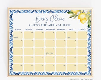 Calendario delle date di scadenza per il baby shower al limone: tessere mediterranee (download digitale)