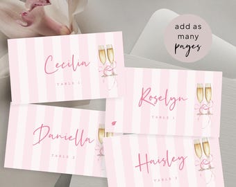 Plantilla de tarjeta de mesa: Despedida de soltera con temática de tequila Pink Coquette (Descarga digital)