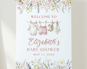 Editable Wild Flower Baby Shower Welcome Sign Poster (Canva Template, Digital Download)