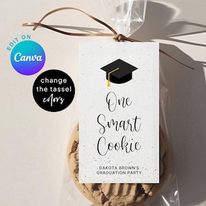 Bewerkbare afstuderen cadeaulabel één slimme cookie afdrukbare sjabloon afstuderen partij gunst Tags Instant Download, DIY Grad Party Decor, G2