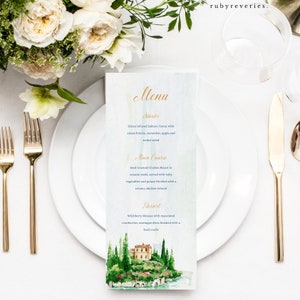 Editable Menu Template, Classic Greenery Wedding Menu, Watercolor Dinner Menu, Lake Destination Wedding, Custom Edit Canva Lunch Menu, Z6
