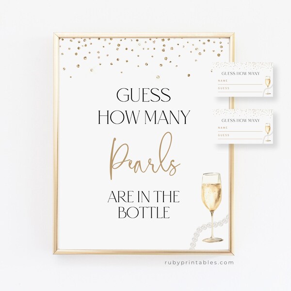 Guess How Many Pearls in the Bottle Sign, Guess How Many Pearls Cards, Bridal Shower Games, Pearls and Prosecco Game, DIY Printable