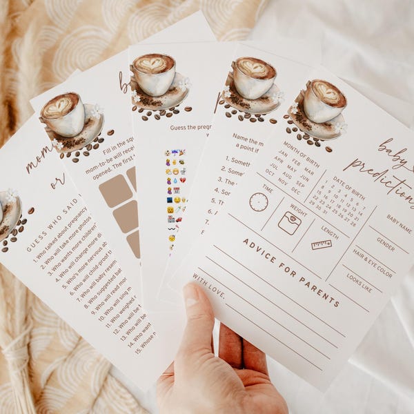 20 Minimalist Baby is Brewing Baby Shower Games Bundle (Editable Canva Templates, Digital Download)