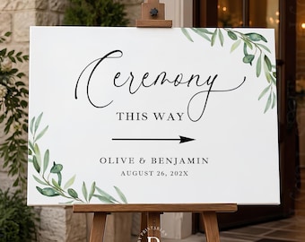 Olive Greenery Wedding Ceremony Venue Direction Signage with Arrow Sign Template (Digital Download)