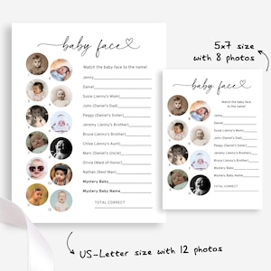 Minimalist Baby Face Matching Game: Guess Who Baby Shower Activity (Editable in Canva, Digital Download)