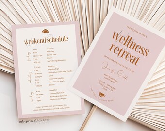 Yoga Spa Bachelorette Weekend Invite Template, Boho Tropical Bach Schedule, Hen Weekend Itinerary, Beach Bach Invitation, Bridal Shower, S12