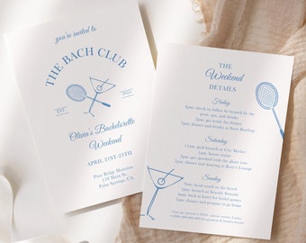 Wine Country Club Bachelorette Invite Template, Tennis Bach Club Schedule, Bach Weekend Itinerary, Luxury Bach Weekend Invitation, S4