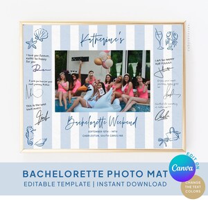 Coastal Bachelorette Photo Mat Editable Template, Bachelorette Weekend Party Keepsake Gift, DIY Photo Keepsake Bridal Shower, Hens Gift, C19