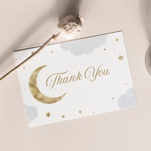 Carte de remerciement sur la lune, petite étoile scintillante, modèle modifiable, carte de remerciement pour baby shower