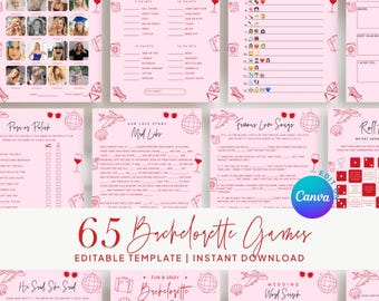 Beach Bachelorette Party Games Bundle: Editable Bridal Shower Games Pink Travel (Digital Download)