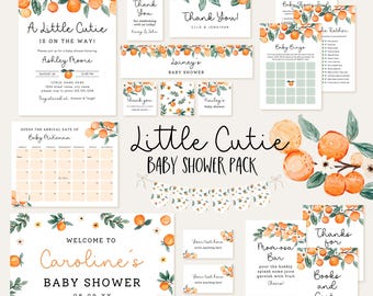Orange Citrus Baby Shower Invitation Bundle: Little Cutie (Editable Canva Template, Digital Download)