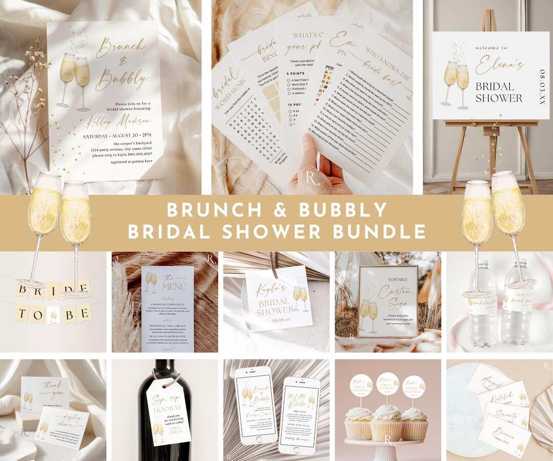 Brunch and Bubbly Champagne Bridal Shower Bundle: Invite, Sign, Games ...