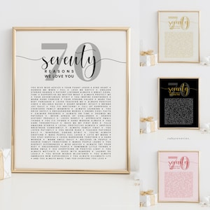 Modèle 70 choses que nous aimons chez vous, 70 raisons pour lesquelles nous vous aimons, cadeau d'anniversaire bricolage, enseigne décorative de fête d'anniversaire soixante-dix ans, pour maman et papa, BA61