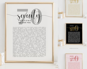 Modèle 70 choses que nous aimons chez vous, 70 raisons pour lesquelles nous vous aimons, cadeau d'anniversaire bricolage, enseigne décorative de fête d'anniversaire soixante-dix ans, pour maman et papa, BA61