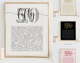50 Things We Love About You Template, 50 Reasons We Love You Guestbook, DIY Birthday Gift, Fifty Birthday Party Decoration Sign, BA61
