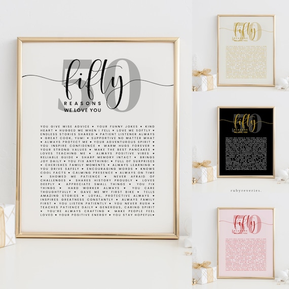 50 Things We Love About You Template, 50 Reasons We Love You Guestbook, DIY Birthday Gift, Fifty Birthday Party Decoration Sign, BA61