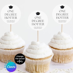 Etiqueta de regalo de graduación (plantilla editable) Etiquetas de recuerdo para fiesta de graduación Descarga instantánea, Decoración de regalo personalizada imprimible "One Degree Hotter", G1