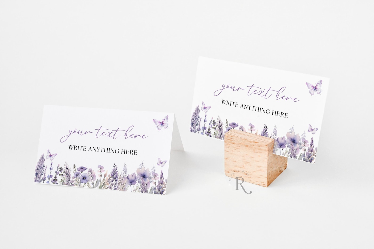 Lavender Floral Place Cards Template Editable Food Label Editable in Canva Digital Download