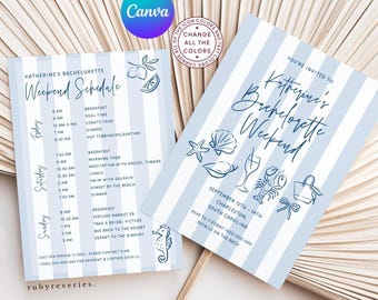 Beach Bachelorette Invitation Template: Coastal Itinerary, Editable Canva (Digital Download)