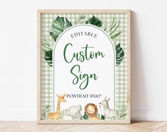 Wild One Safari Animals Milestone Sign (Editable Canva Template, Digital Download)