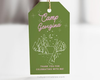 Camp Favor Tag Editable Template: Thank You Gift Labels, Summer Glamping Bachelorette Decor