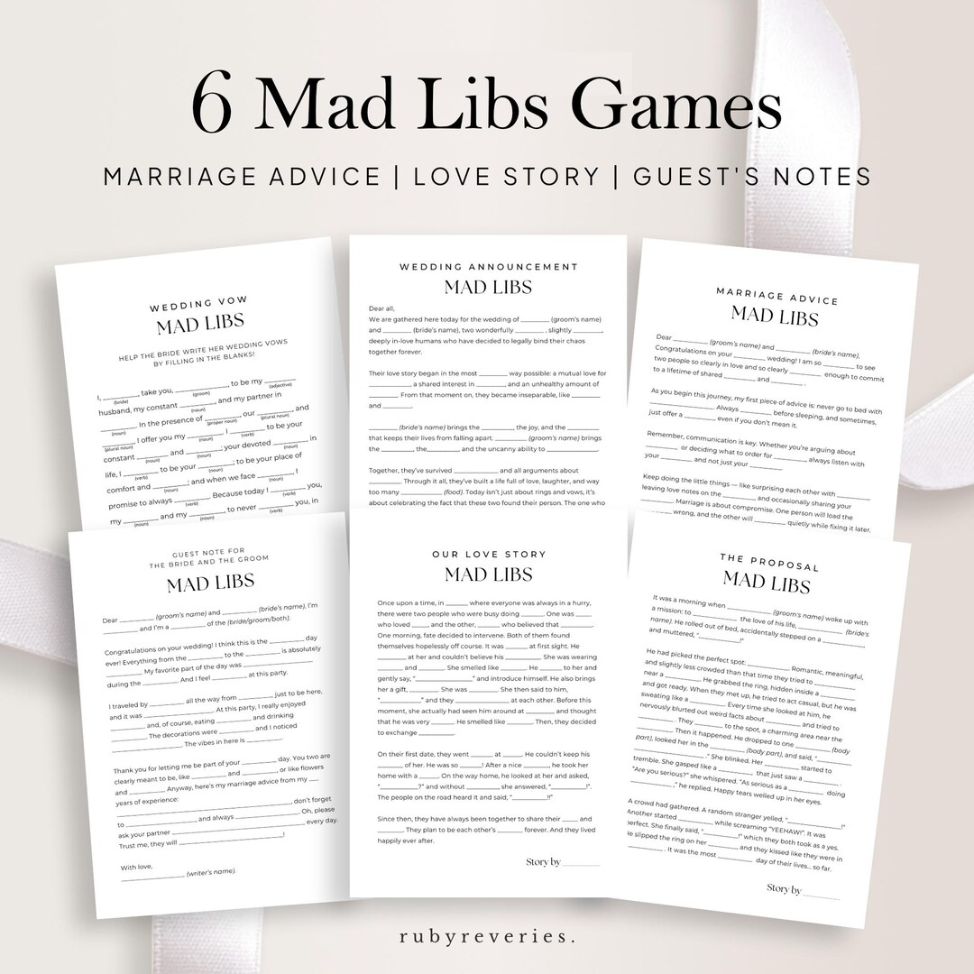 Wedding Mad Libs Games: Editable Party Activity (digital Download) - Etsy